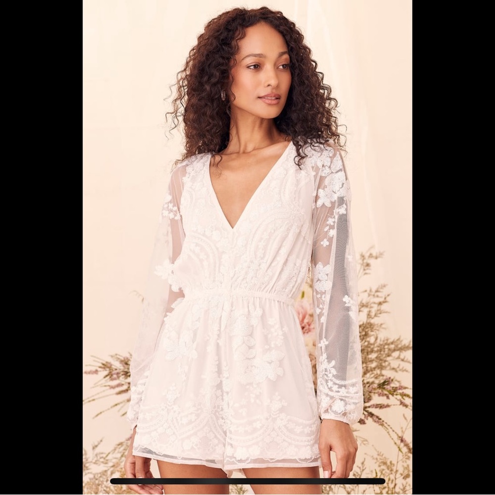 Lulu’s Celebrating Forever White Sequin Long Sleeve Romper
